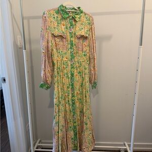 LOFT Pink and Green Floral Long Sleeve Dress